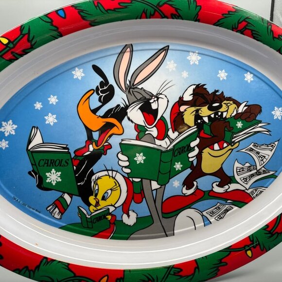 Vintage 1996 Warner Brothers Looney Tunes Large Oval Christmas plate - Picture 1 of 5